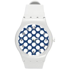 Dark Blue Polkadot Plastic Sport Watch (medium) by Zandiepants