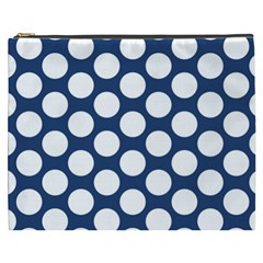 Dark Blue Polkadot Cosmetic Bag (xxxl) by Zandiepants