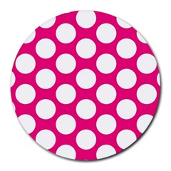 Pink Polkadot 8  Mouse Pad (round) by Zandiepants