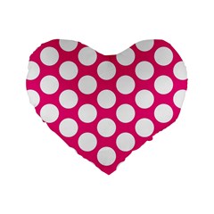 Pink Polkadot 16  Premium Heart Shape Cushion  by Zandiepants