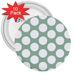 Jade Green Polkadot 3  Button (10 Pack) by Zandiepants