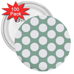 Jade Green Polkadot 3  Button (100 Pack) by Zandiepants