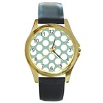 Jade Green Polkadot Round Leather Watch (Gold Rim)  Front