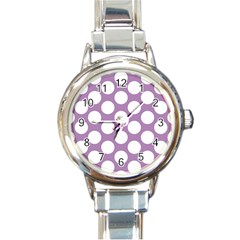 Lilac Polkadot Round Italian Charm Watch by Zandiepants