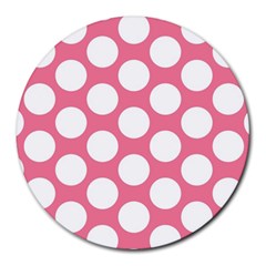 Pink Polkadot 8  Mouse Pad (round) by Zandiepants