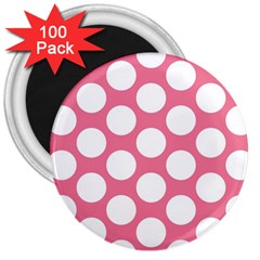 Pink Polkadot 3  Button Magnet (100 Pack) by Zandiepants