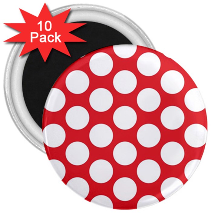 Red Polkadot 3  Button Magnet (10 pack)