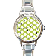 Spring Green Polkadot Round Italian Charm Watch by Zandiepants