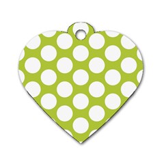 Spring Green Polkadot Dog Tag Heart (two Sided)