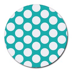 Turquoise Polkadot Pattern 8  Mouse Pad (round) by Zandiepants