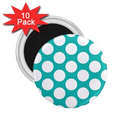 Turquoise Polkadot Pattern 2 25  Button Magnet (10 Pack) by Zandiepants