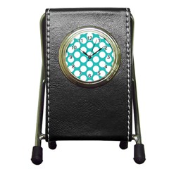 Turquoise Polkadot Pattern Stationery Holder Clock by Zandiepants