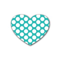 Turquoise Polkadot Pattern Drink Coasters (heart) by Zandiepants