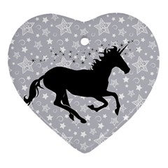 Unicorn On Starry Background Heart Ornament