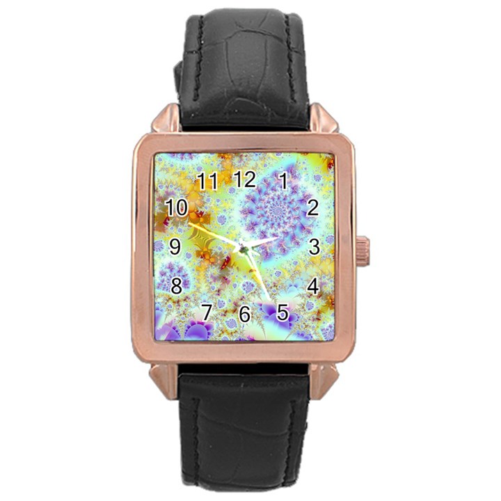 Golden Violet Sea Shells, Abstract Ocean Rose Gold Leather Watch 