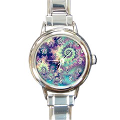 Violet Teal Sea Shells, Abstract Underwater Forest Round Italian Charm Watch by DianeClancy
