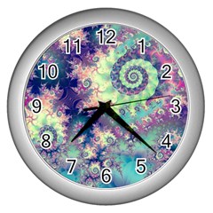 Violet Teal Sea Shells, Abstract Underwater Forest Wall Clock (silver) by DianeClancy