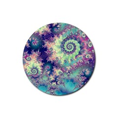 Violet Teal Sea Shells, Abstract Underwater Forest Rubber Coaster (round) by DianeClancy