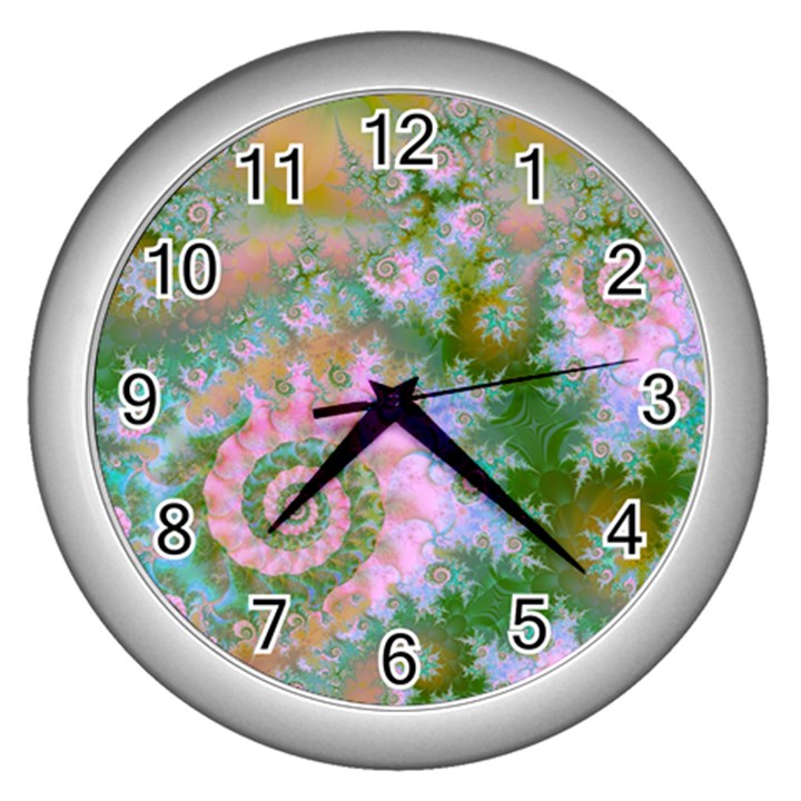 Rose Forest Green, Abstract Swirl Dance Wall Clock (Silver)