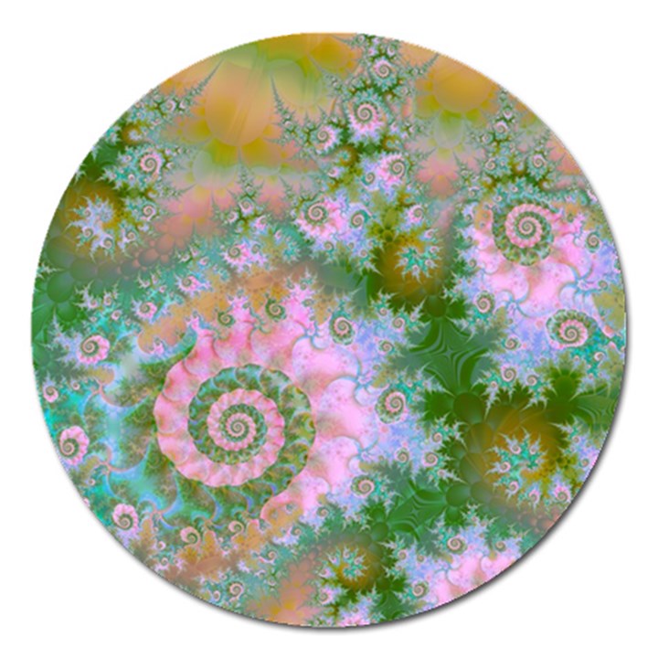 Rose Forest Green, Abstract Swirl Dance Magnet 5  (Round)