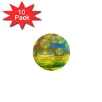 Golden Days, Abstract Yellow Azure Tranquility 1  Mini Button Magnet (10 pack) Front