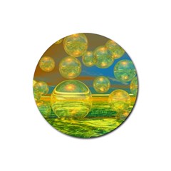 Golden Days, Abstract Yellow Azure Tranquility Drink Coasters 4 Pack (round) by DianeClancy