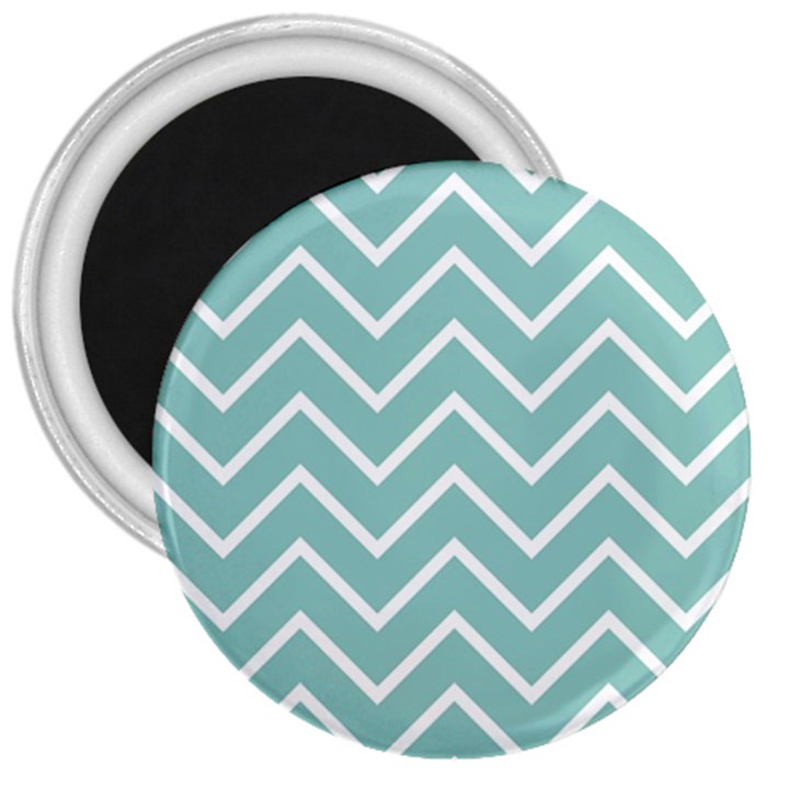 Blue And White Chevron 3  Button Magnet