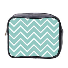 Blue And White Chevron Mini Travel Toiletry Bag (two Sides) by zenandchic