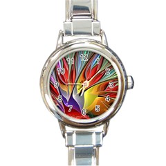 Fractal Bird Of Paradise Round Italian Charm Watch by WolfepawFractals