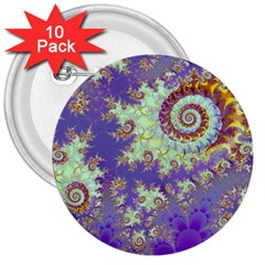 Sea Shell Spiral, Abstract Violet Cyan Stars 3  Button (10 Pack) by DianeClancy