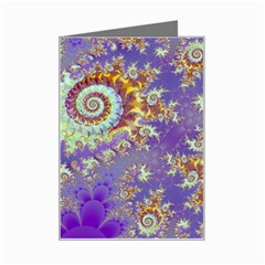 Sea Shell Spiral, Abstract Violet Cyan Stars Mini Greeting Card