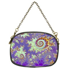 Sea Shell Spiral, Abstract Violet Cyan Stars Chain Purse (two Sided)  by DianeClancy