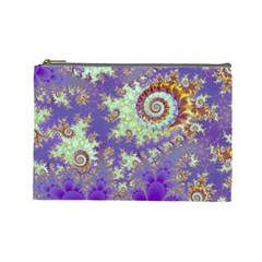 Sea Shell Spiral, Abstract Violet Cyan Stars Cosmetic Bag (large) by DianeClancy