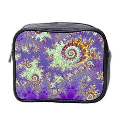 Sea Shell Spiral, Abstract Violet Cyan Stars Mini Travel Toiletry Bag (two Sides) by DianeClancy