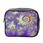 Sea Shell Spiral, Abstract Violet Cyan Stars Mini Travel Toiletry Bag (Two Sides) Front