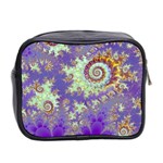 Sea Shell Spiral, Abstract Violet Cyan Stars Mini Travel Toiletry Bag (Two Sides) Back