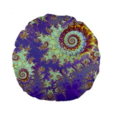 Sea Shell Spiral, Abstract Violet Cyan Stars 15  Premium Round Cushion  by DianeClancy