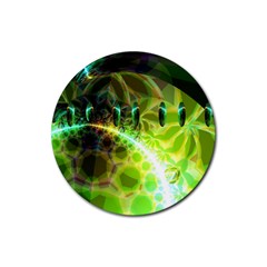 Dawn Of Time, Abstract Lime & Gold Emerge Drink Coaster (round) by DianeClancy