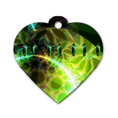 Dawn Of Time, Abstract Lime & Gold Emerge Dog Tag Heart (two Sided) by DianeClancy