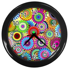 Psychedelic Flowers Wall Clock (black)