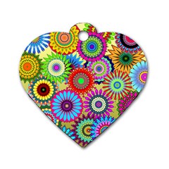 Psychedelic Flowers Dog Tag Heart (one Sided)  by StuffOrSomething