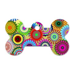 Psychedelic Flowers Dog Tag Bone (two Sided)