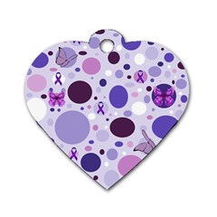 Purple Awareness Dots Dog Tag Heart (one Sided)  by FunWithFibro