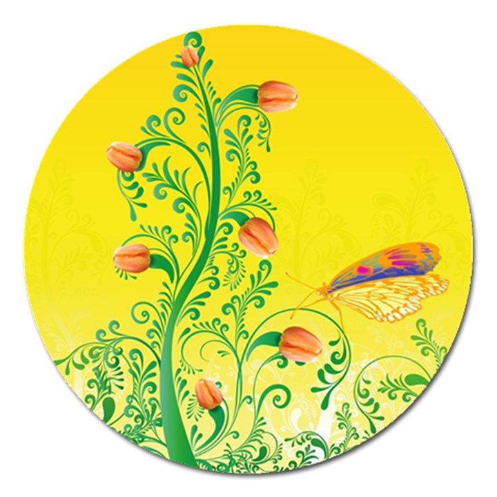 Whimsical Tulips Magnet 5  (Round)