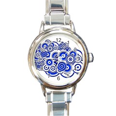 Trippy Blue Swirls Round Italian Charm Watch by StuffOrSomething