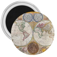 1794 World Map 3  Button Magnet