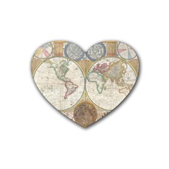 1794 World Map Drink Coasters (Heart)