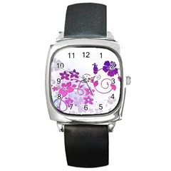 Floral Garden Square Leather Watch by Colorfulart23