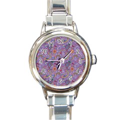 Purple Paisley Round Italian Charm Watch