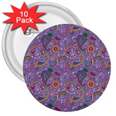 Purple Paisley 3  Button (10 Pack)